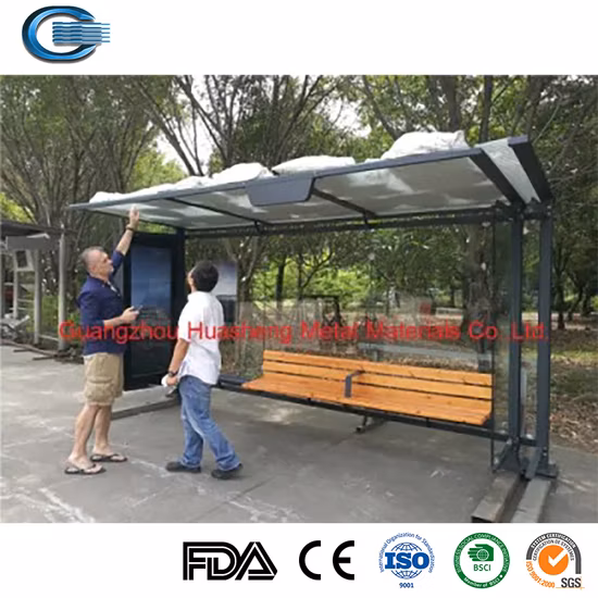 Outdoor Furniture LED Display Screen Bus Stop Shelter with Bench