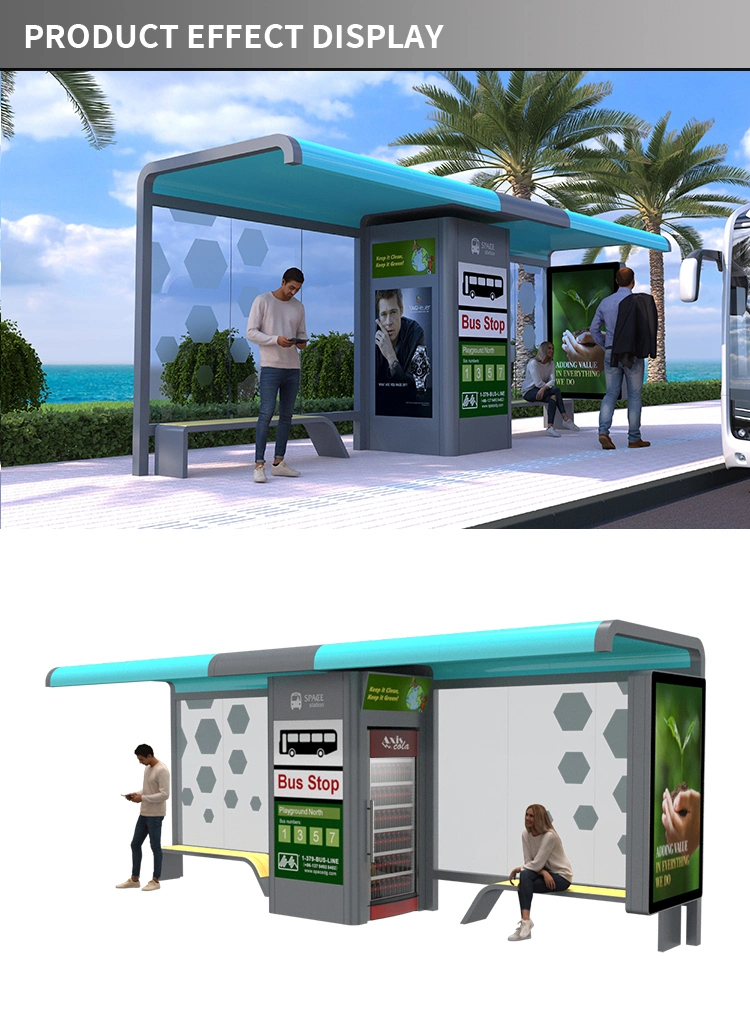 Aluminum Alloy Metal Plate Open Shelter with Vending Machine Stylish Bus Shelter