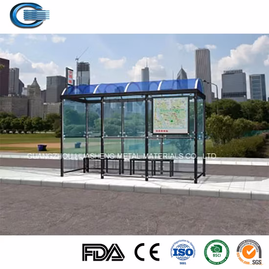 Outdoor Furniture LED Display Screen Bus Stop Shelter with Bench